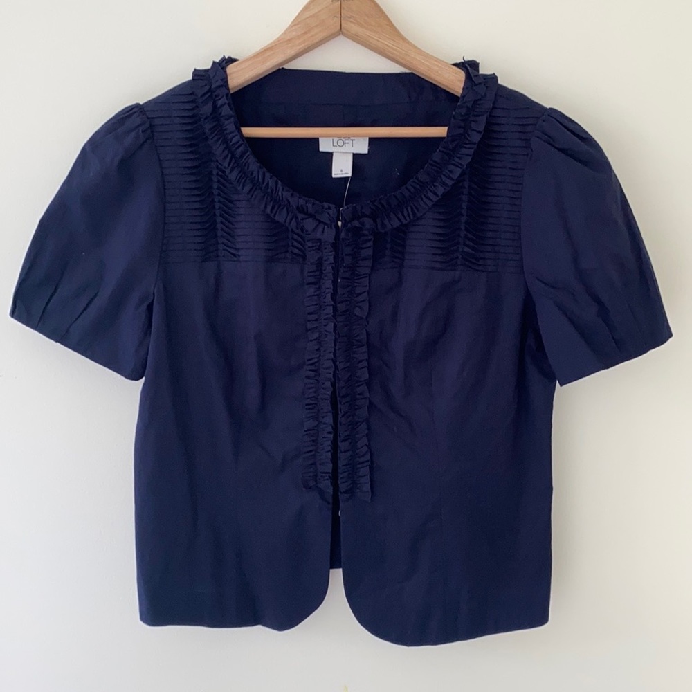 LOFT cropped ruffled jacket size 8 NWT